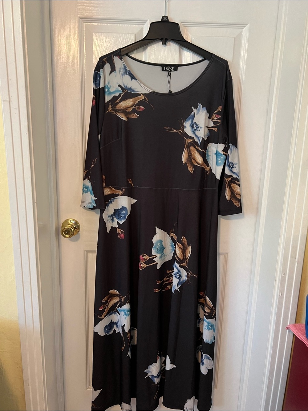 LBisse Brown Floral Maxi Dress with Blue Accents